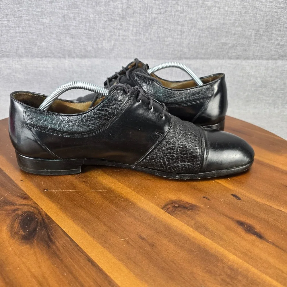 Darian Mens Black Leather Cap Toe Oxford Dress Shoes Mixed Texture Size 10.5
